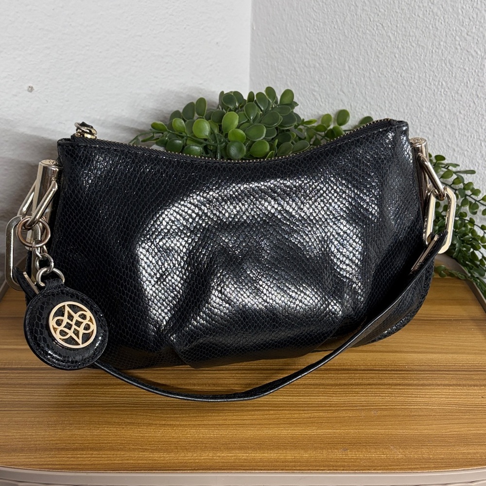 Antonio Melani Black Leather Slouch Hobo Shoulder Bag 90s Minimalist